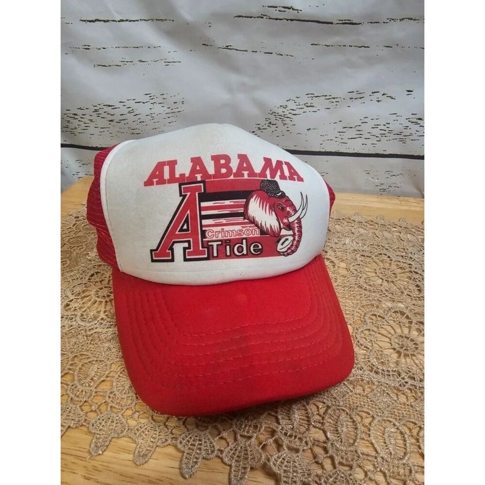 Vintage 80s Alabama Crimson Tide Elephant Trucker Hat Snapback Red White